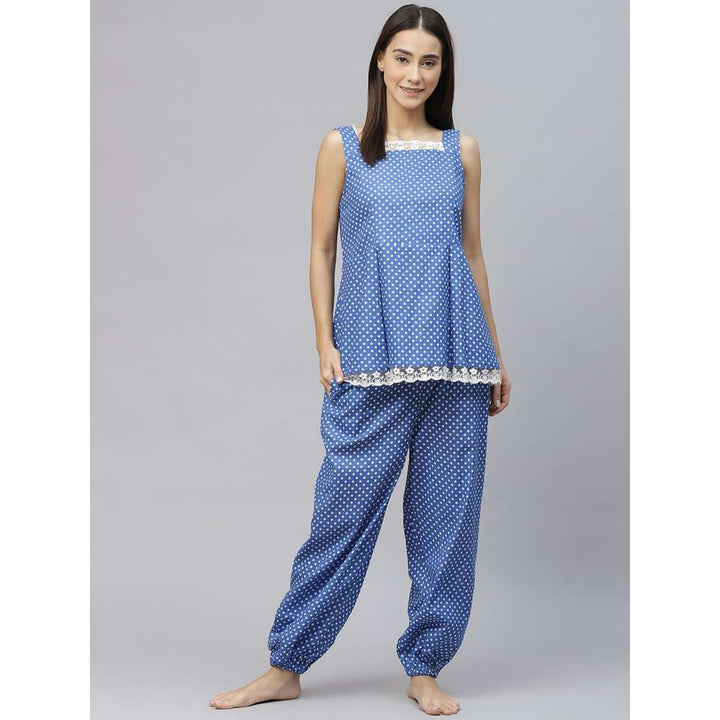 Laado Blue Dotted Night Suit with Lace Details (Set of 2)