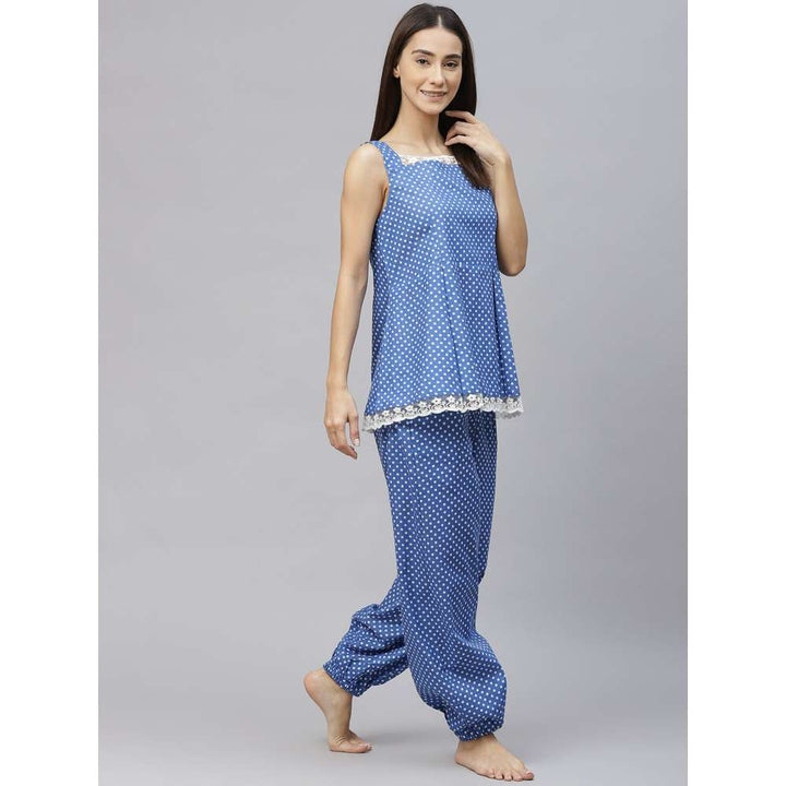 Laado Blue Dotted Night Suit with Lace Details (Set of 2)