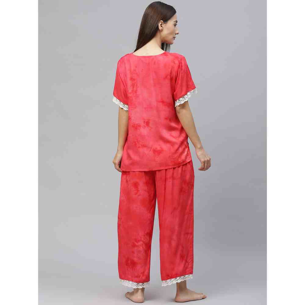Laado Red Tie And Dye Night Suit (Set of 2)