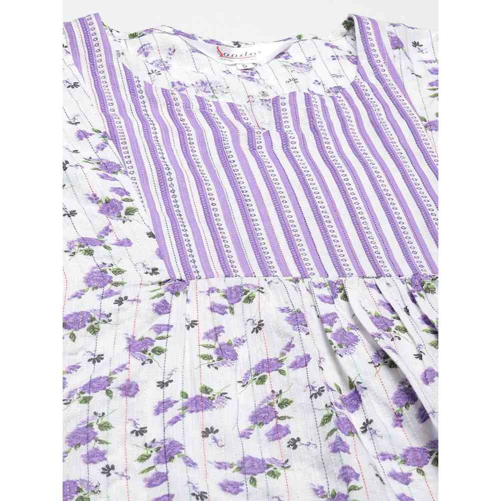 Laado Floral Purple Yoke Kaftan Night Suit (Set of 2)