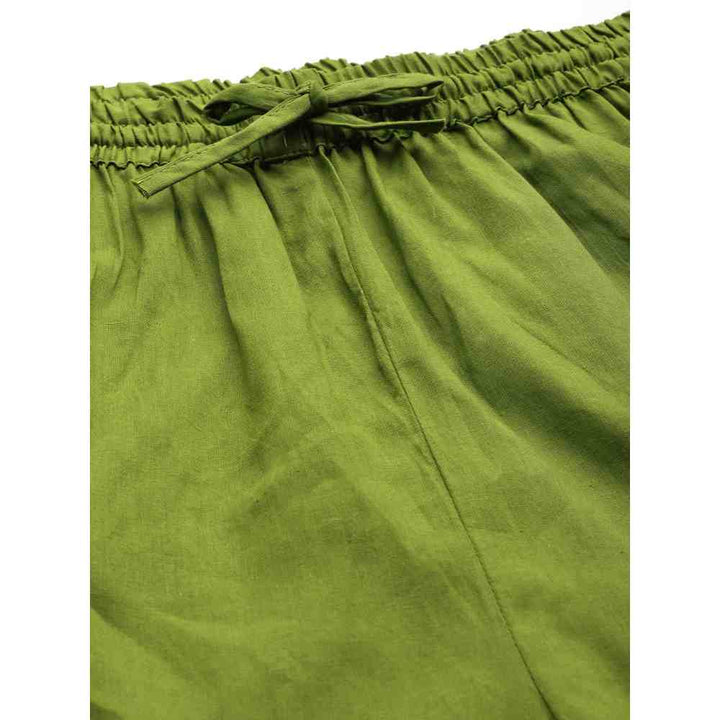Laado Green Solid Pure Cotton Sustainable Cropped Afghan Salwar