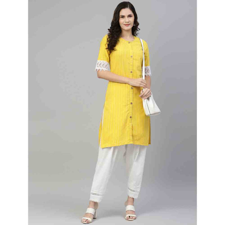 Laado Off-White Solid Pintucks Double Lace Pure Cotton Salwar