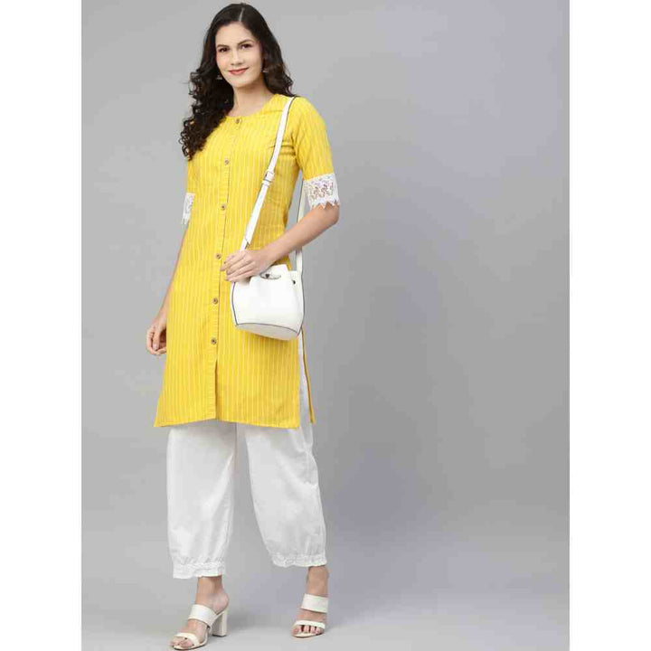 Laado Off-White Solid Lace Frill Pure Cotton Afgan Salwar