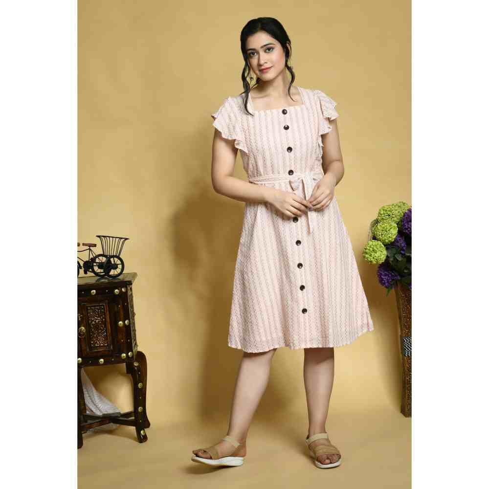 Laado Pink Handloom Dress with Buttons In Front