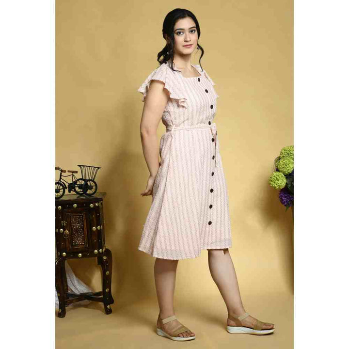 Laado Pink Handloom Dress with Buttons In Front