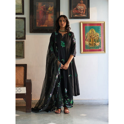 Label Earthen Black Anarkali & Pant with Dupatta (Set of 3)