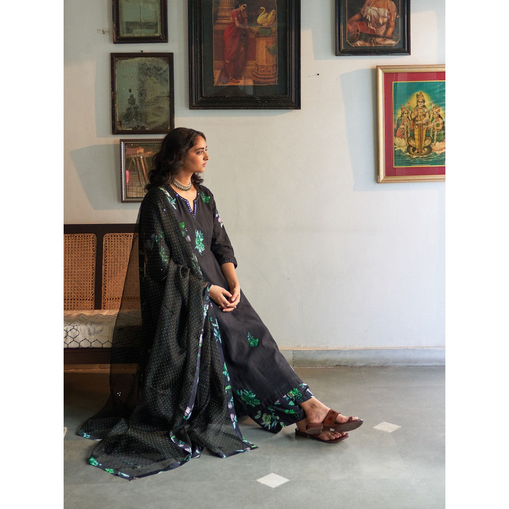 Label Earthen Black Anarkali & Pant with Dupatta (Set of 3)