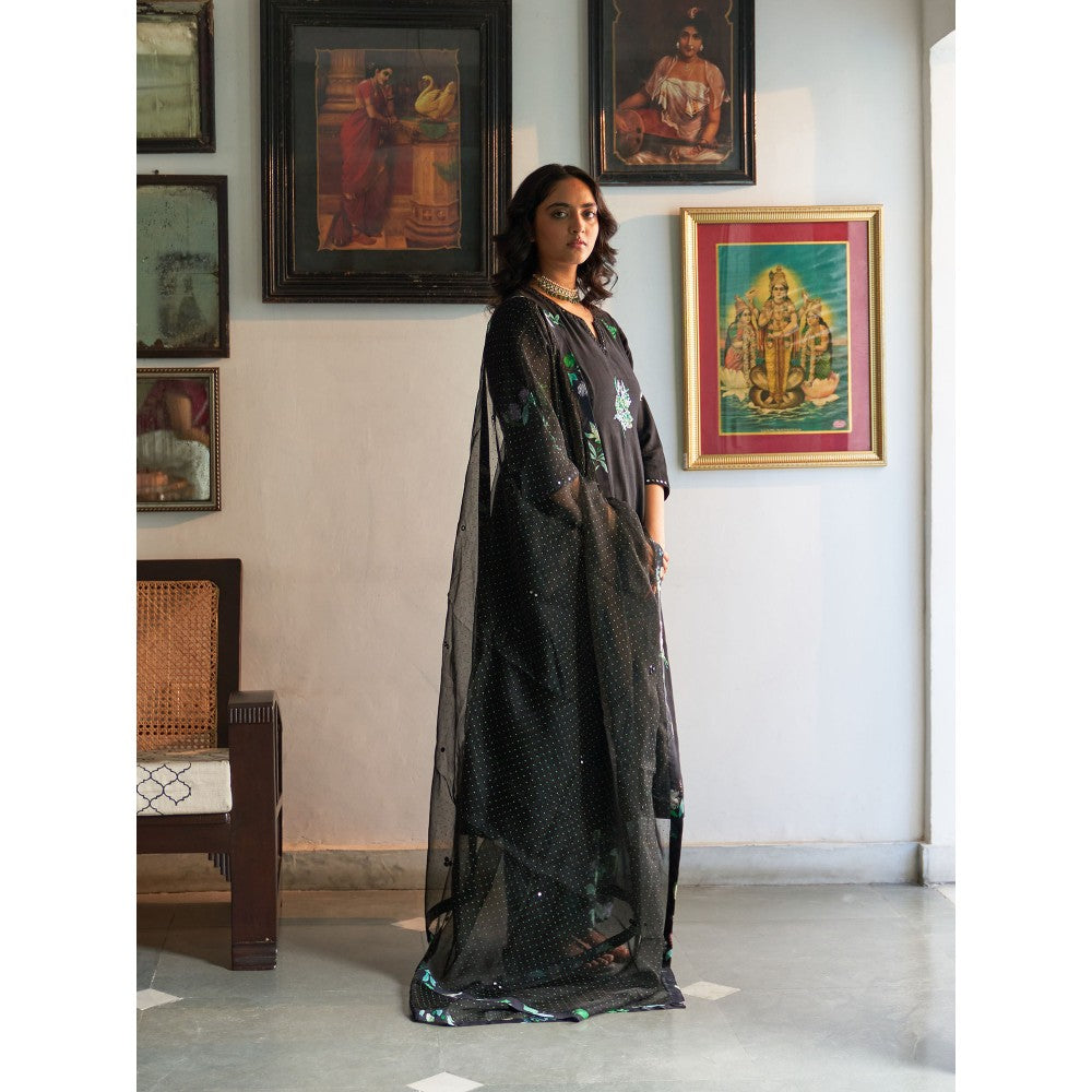 Label Earthen Black Anarkali & Pant with Dupatta (Set of 3)