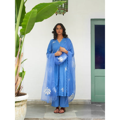 Label Earthen Blue Anarkali & Pant with Dupatta (Set of 3)