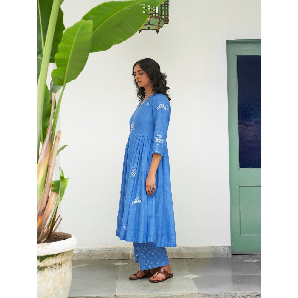 Label Earthen Blue Anarkali & Pant with Dupatta (Set of 3)