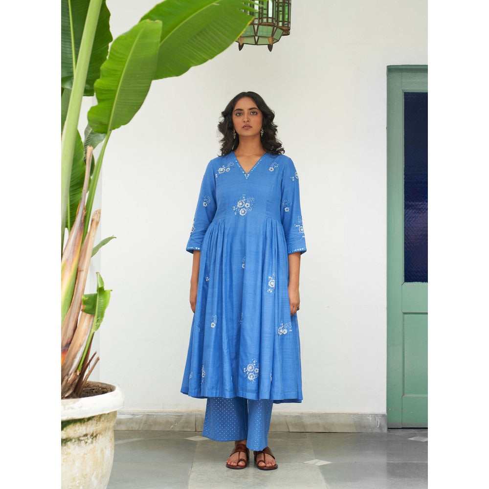 Label Earthen Blue Anarkali & Pant with Dupatta (Set of 3)