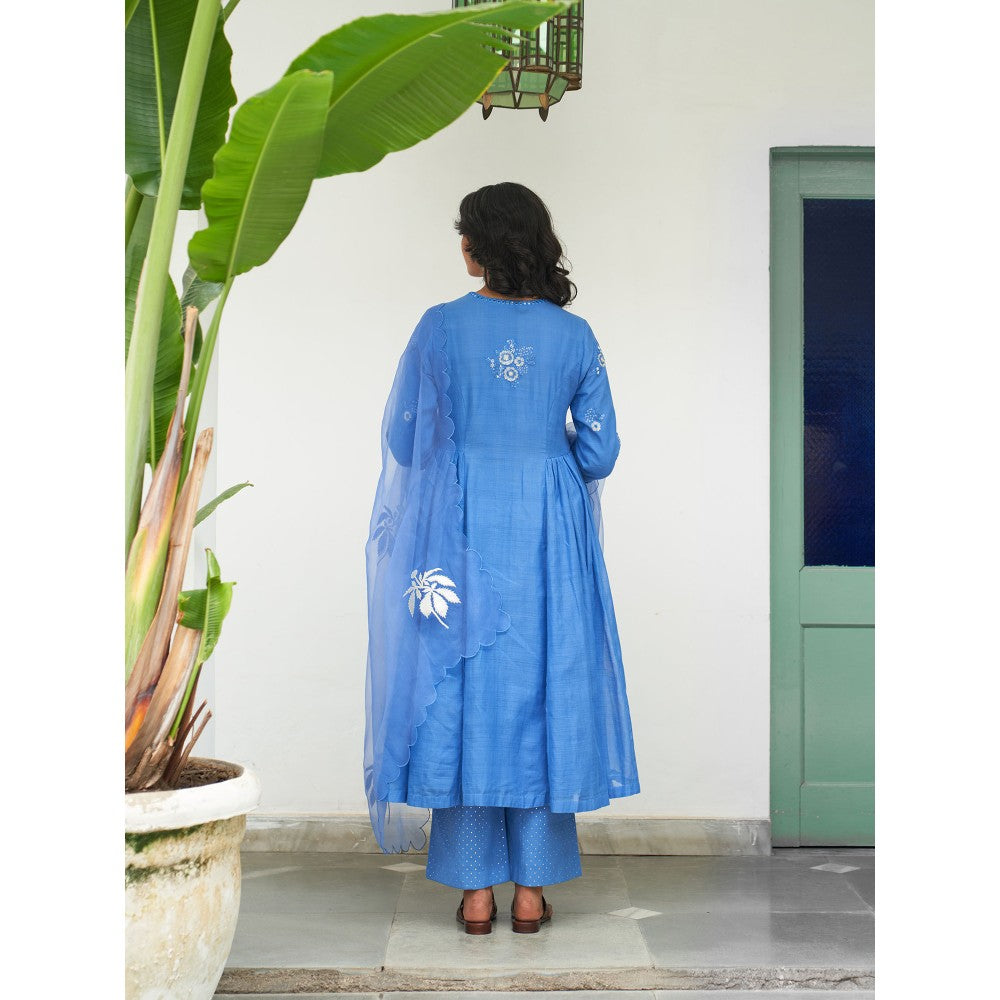Label Earthen Blue Anarkali & Pant with Dupatta (Set of 3)