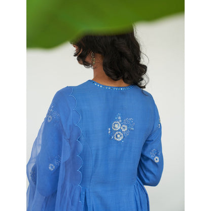 Label Earthen Blue Anarkali & Pant with Dupatta (Set of 3)