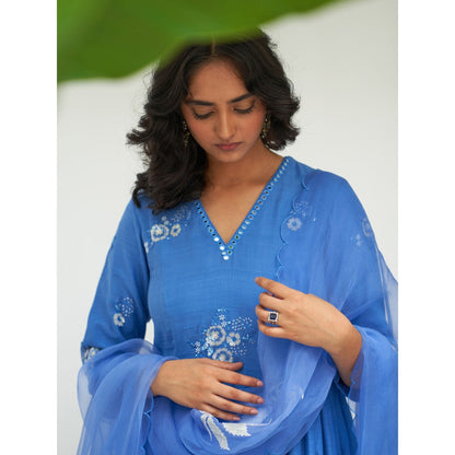 Label Earthen Blue Anarkali & Pant with Dupatta (Set of 3)