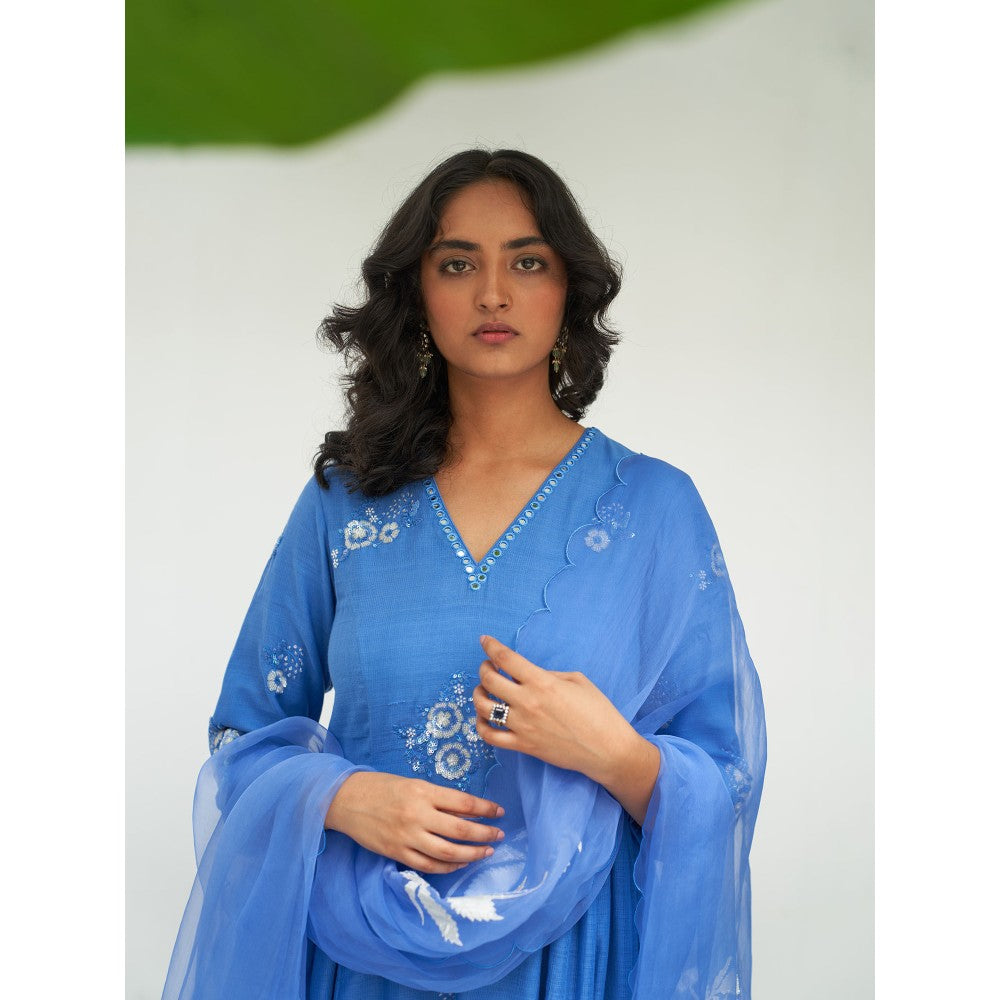 Label Earthen Blue Anarkali & Pant with Dupatta (Set of 3)