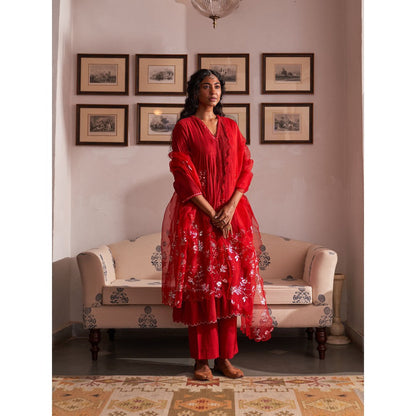 Label Earthen Red Anarkali & Pant with Dupatta (Set of 3)