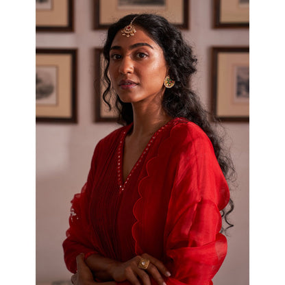 Label Earthen Red Anarkali & Pant with Dupatta (Set of 3)