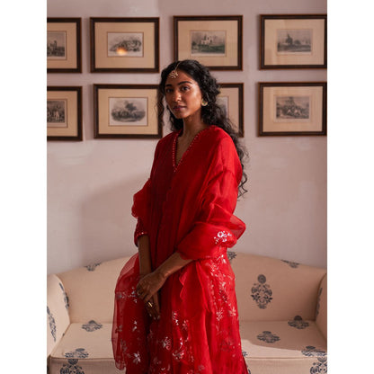 Label Earthen Red Anarkali & Pant with Dupatta (Set of 3)