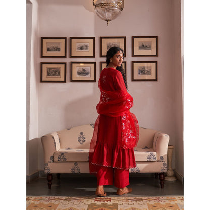 Label Earthen Red Anarkali & Pant with Dupatta (Set of 3)