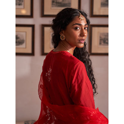 Label Earthen Red Anarkali & Pant with Dupatta (Set of 3)