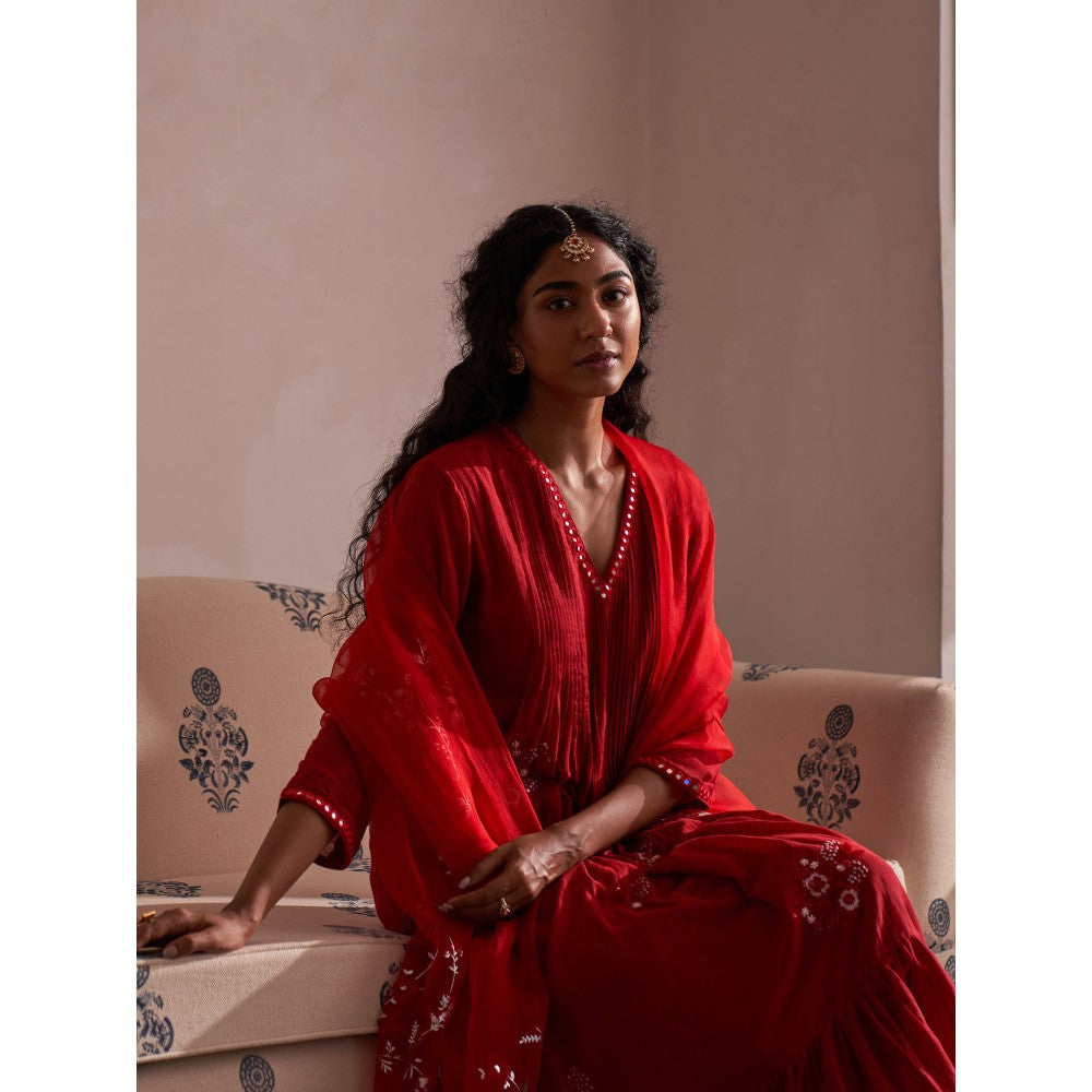 Label Earthen Red Anarkali & Pant with Dupatta (Set of 3)