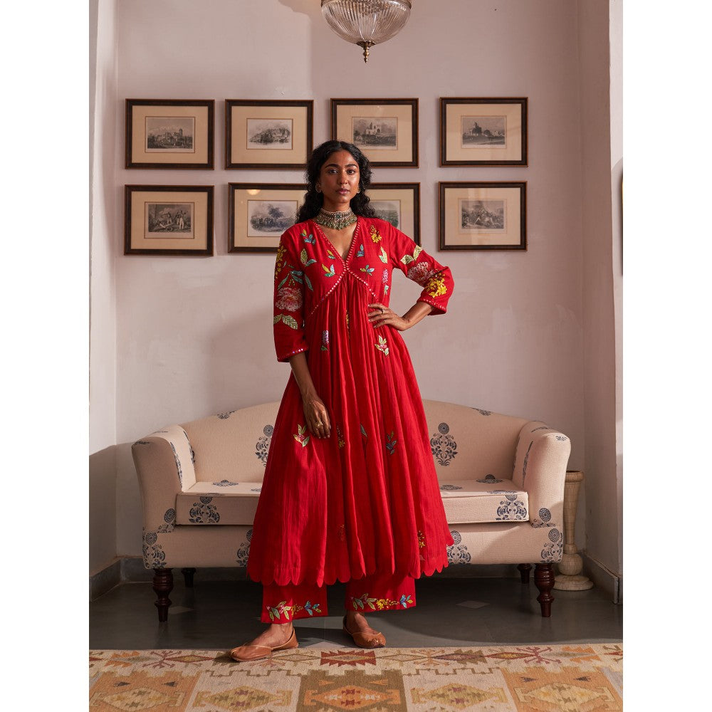 Label Earthen Red Anarkali & Pant (Set of 2)