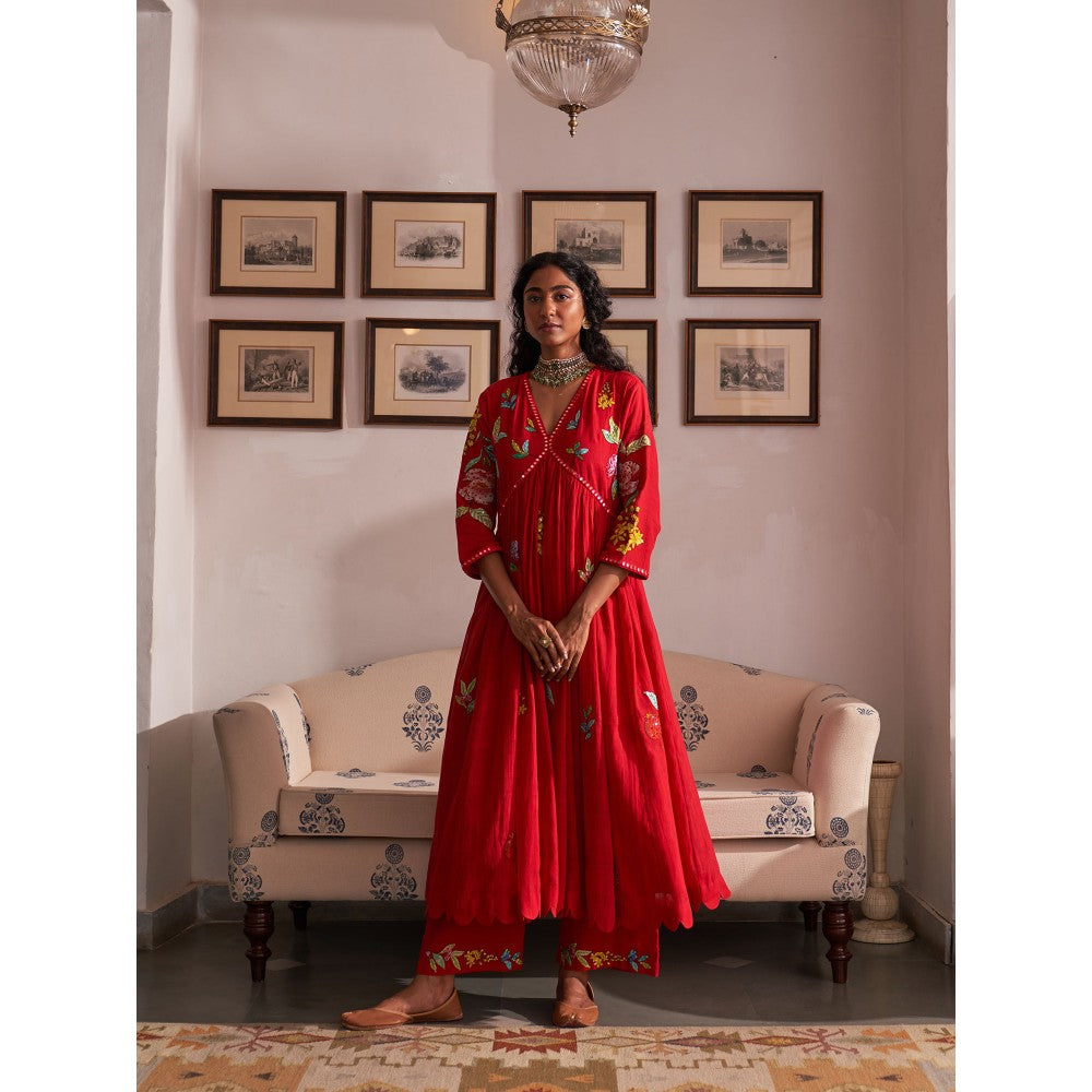 Label Earthen Red Anarkali & Pant (Set of 2)