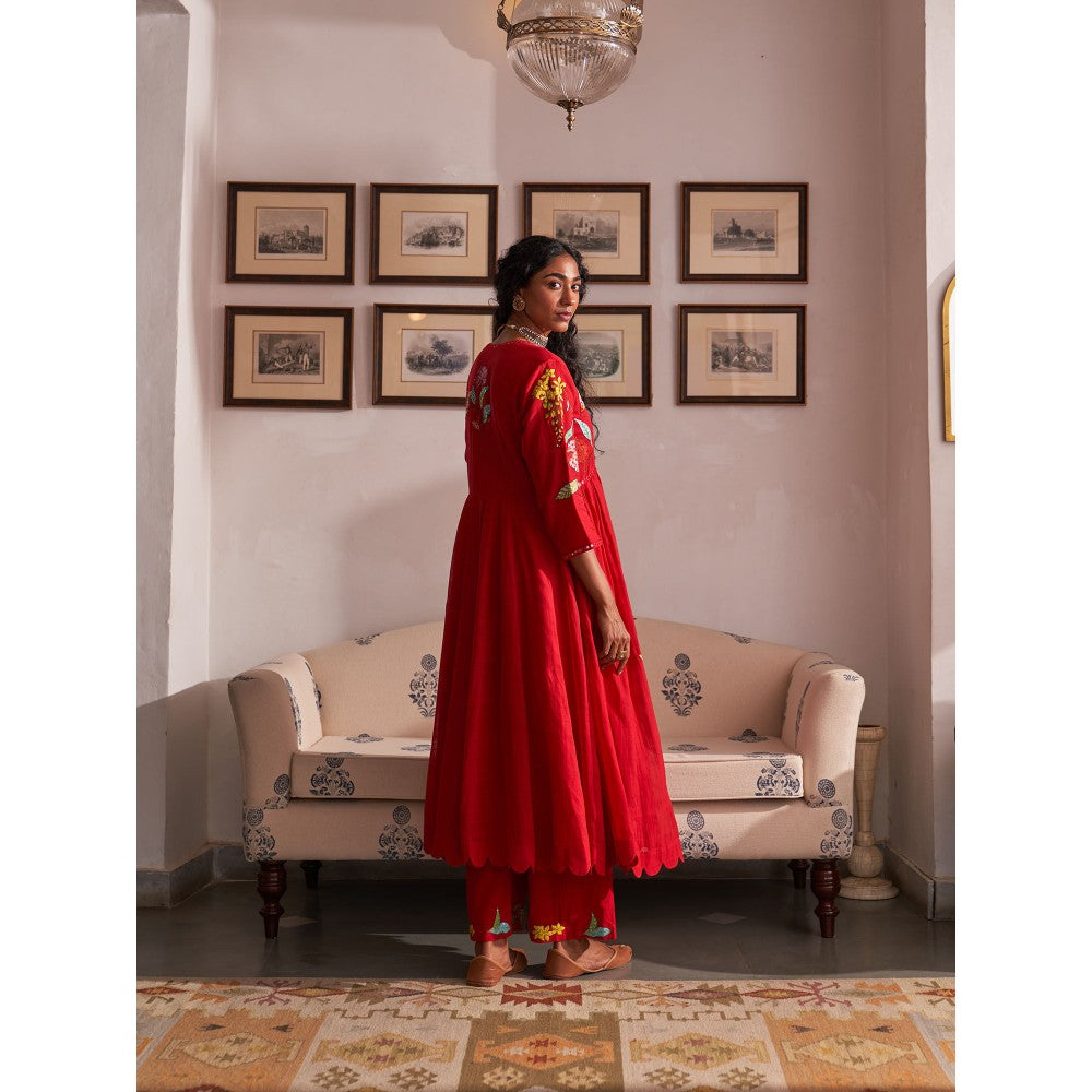 Label Earthen Red Anarkali & Pant (Set of 2)
