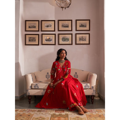 Label Earthen Red Anarkali & Pant (Set of 2)