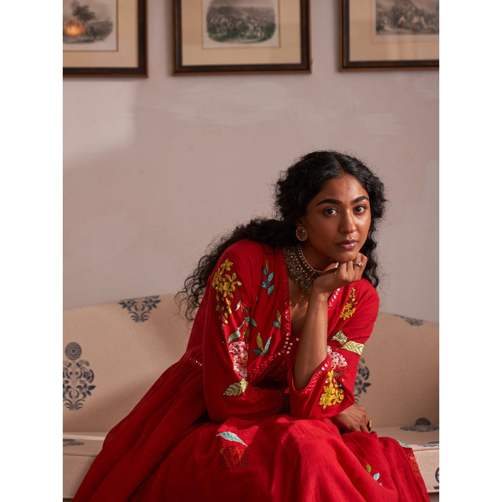 Label Earthen Red Anarkali & Pant (Set of 2)