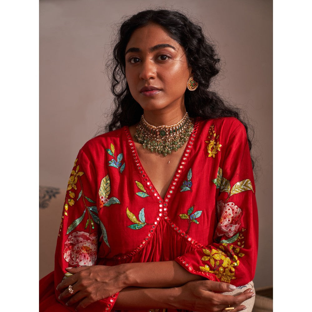 Label Earthen Red Anarkali & Pant (Set of 2)