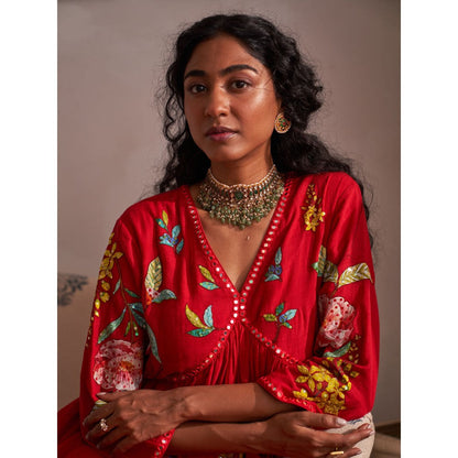 Label Earthen Red Anarkali & Pant (Set of 2)