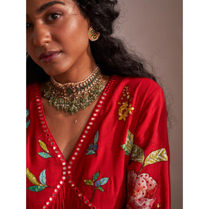 Label Earthen Red Anarkali & Pant (Set of 2)