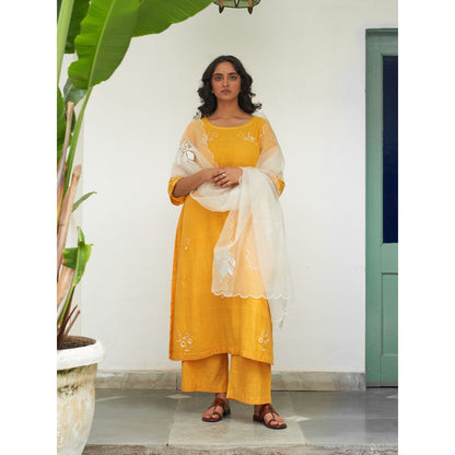 Label Earthen Mustard Kurta & Pant with Dupatta (Set of 3)