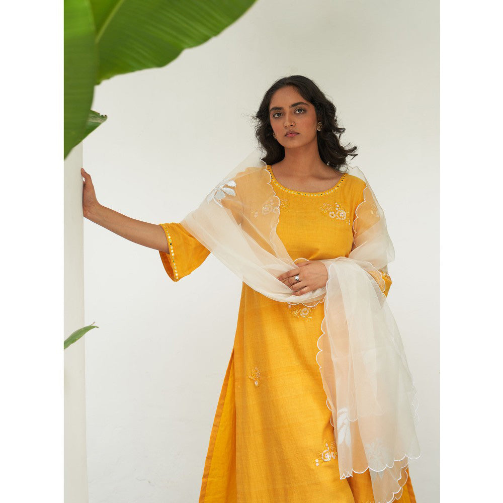 Label Earthen Mustard Kurta & Pant with Dupatta (Set of 3)