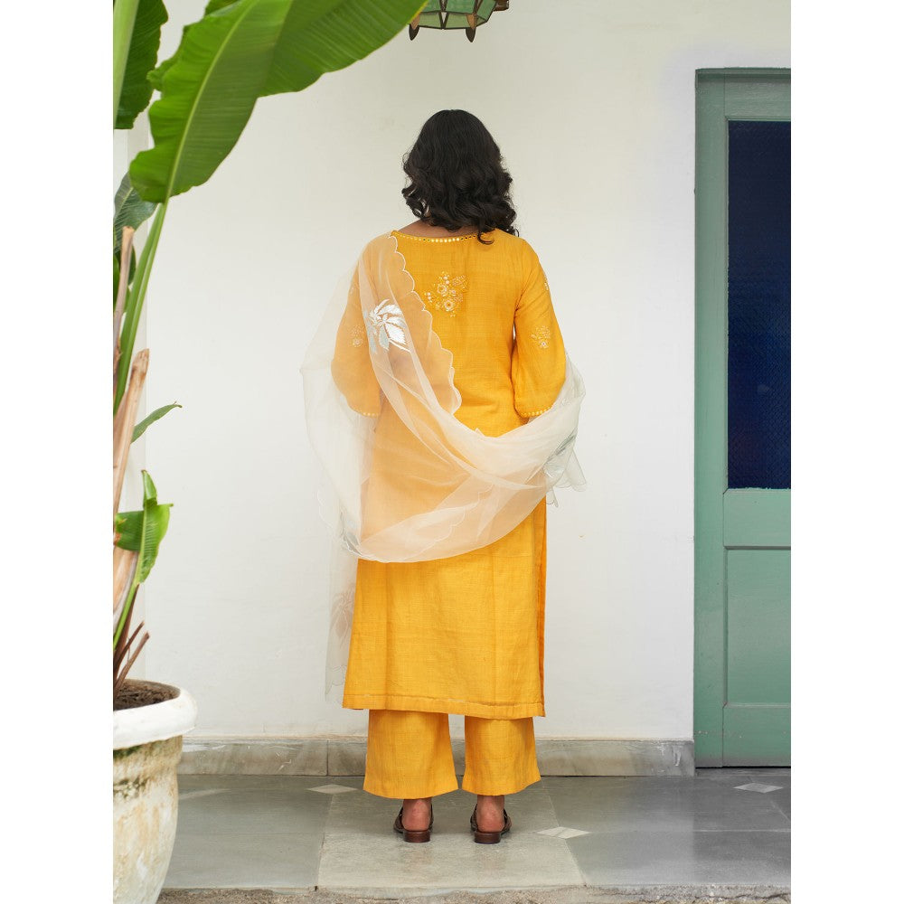 Label Earthen Mustard Kurta & Pant with Dupatta (Set of 3)