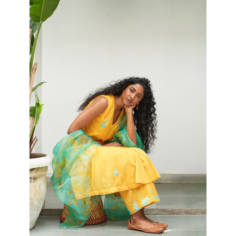 Label Earthen Mustard Kurta & Pant with Dupatta (Set of 3)