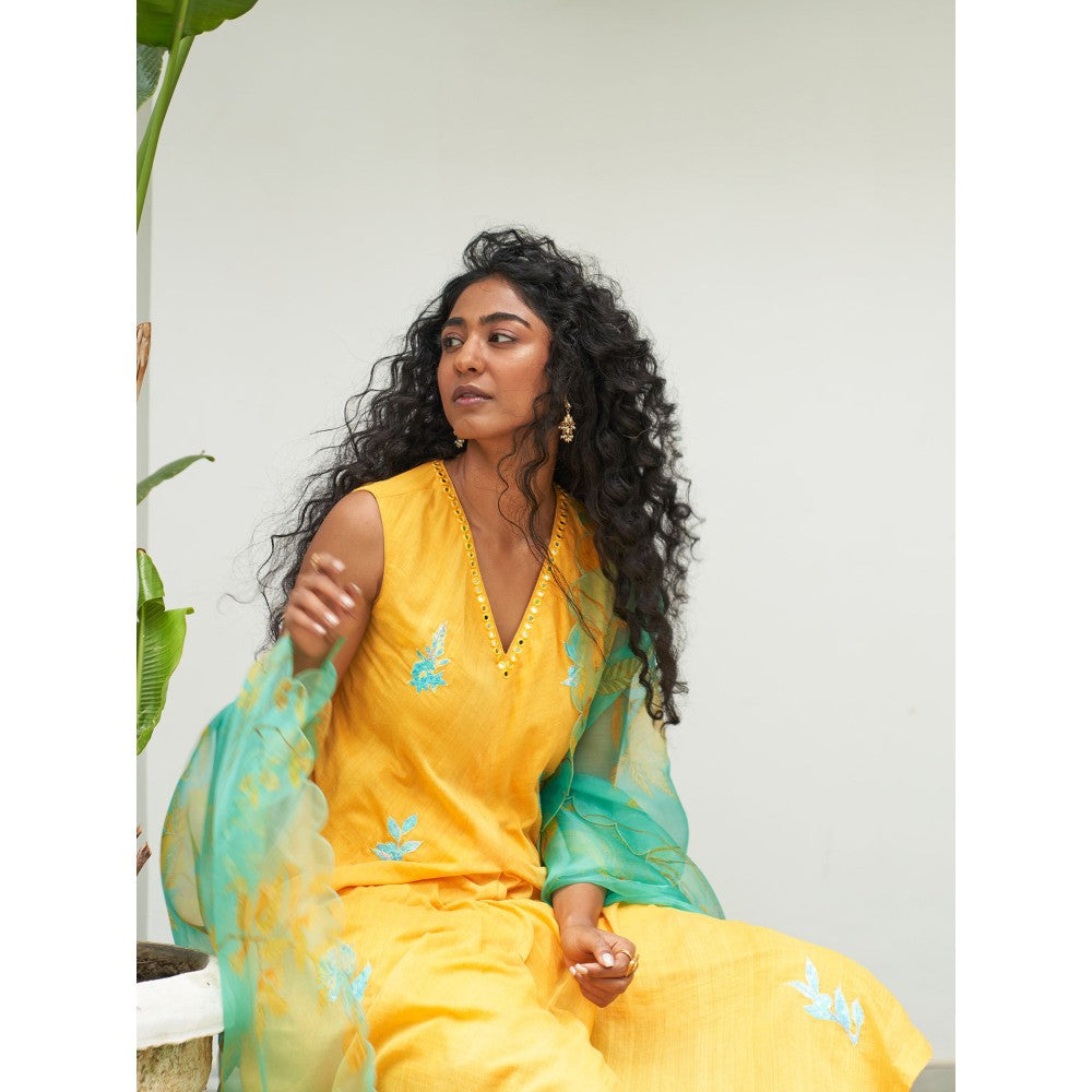 Label Earthen Mustard Kurta & Pant with Dupatta (Set of 3)