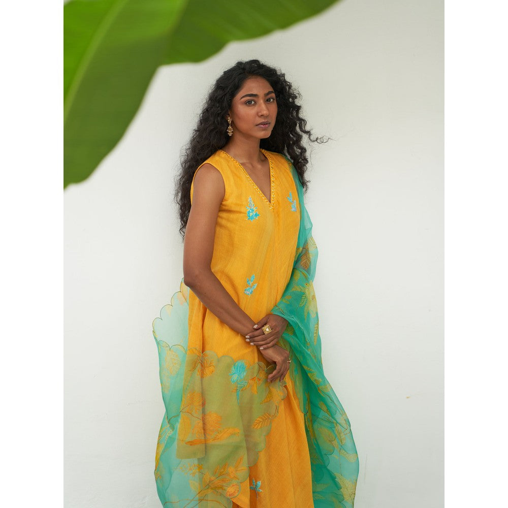 Label Earthen Mustard Kurta & Pant with Dupatta (Set of 3)