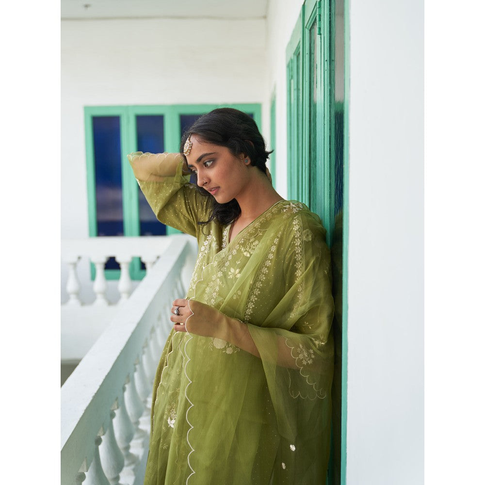 Label Earthen Green Kurta & Pant with Dupatta (Set of 3)