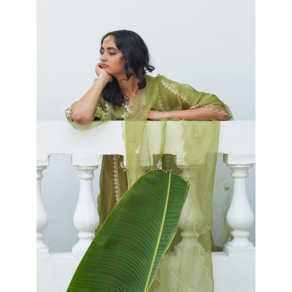 Label Earthen Green Kurta & Pant with Dupatta (Set of 3)