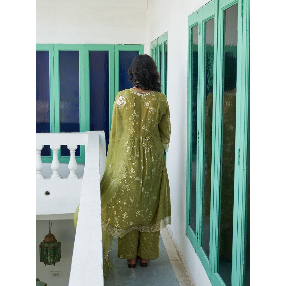 Label Earthen Green Kurta & Pant with Dupatta (Set of 3)