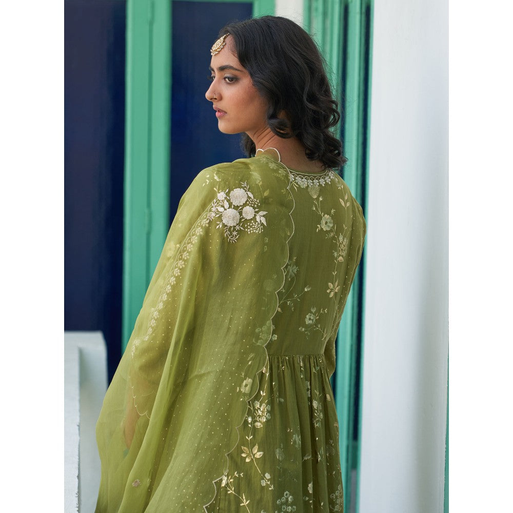 Label Earthen Green Kurta & Pant with Dupatta (Set of 3)