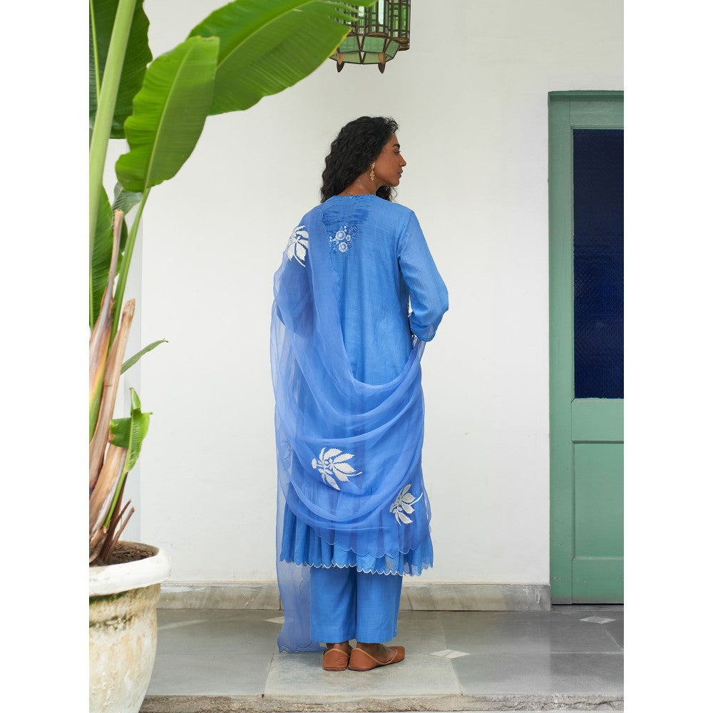 Label Earthen Blue Kurta & Pant with Dupatta (Set of 3)
