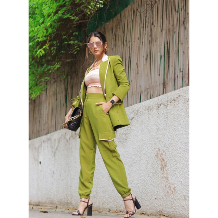 Label Deepika Nagpal Valley Green Oversized Blazer With Cargo Pants (Set of 2)