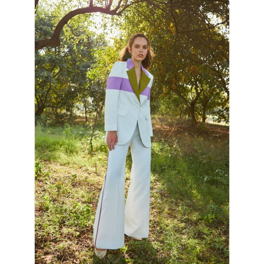 Label Deepika Nagpal White Orchid Blazer With Flared Pants (Set of 2)