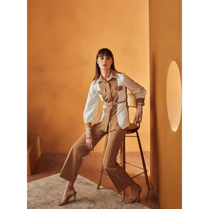 Label Deepika Nagpal Peru Flap Shirt With Belt & Colour Blocking Detail Sleeves (Set of 3)