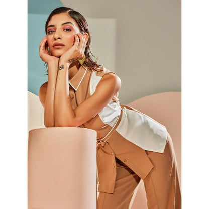 Label Deepika Nagpal Peru Flap Shirt With Belt & Colour Blocking Detail -Sleeveless (Set of 3)