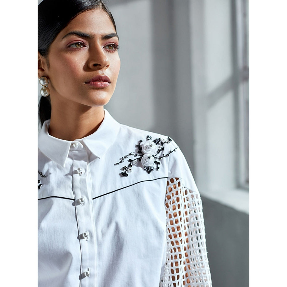 Label Deepika Nagpal Patrick White Embellished Shirt With Shifley Sleeves