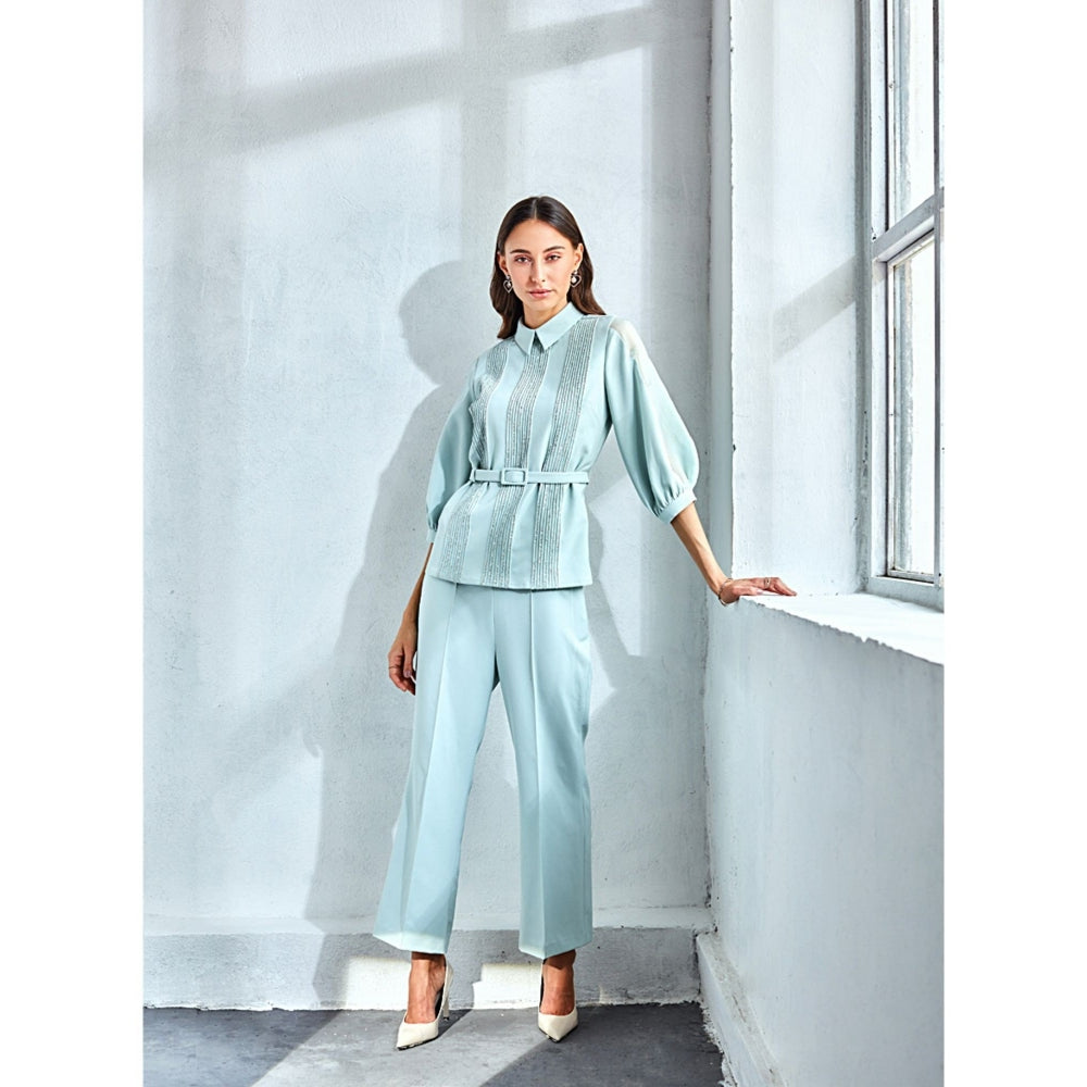 Label Deepika Nagpal Mint Co-Ord With Pintuck Detail (Set of 3)